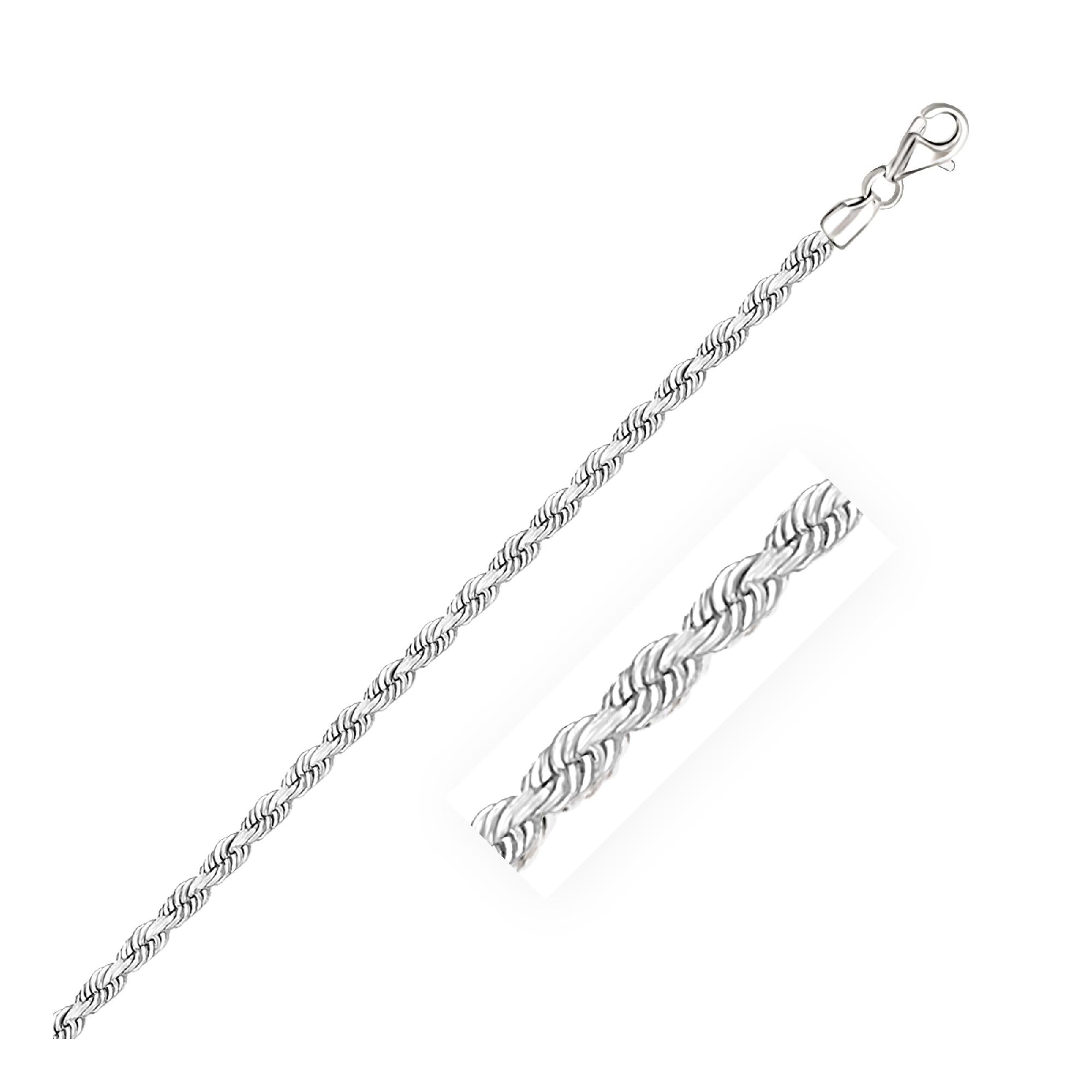 3.0mm 14k White Gold Solid Diamond Cut Rope Chain 24"