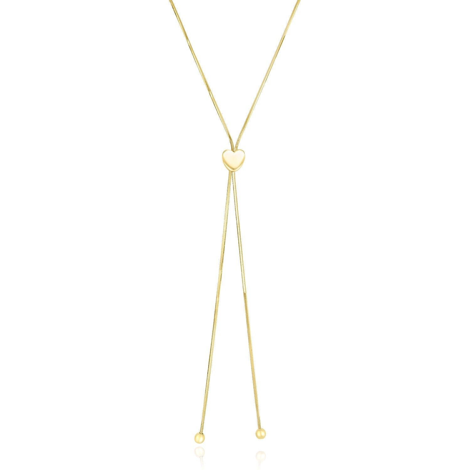 14k Yellow Gold Adjustable Heart Style Lariat Necklace 24"