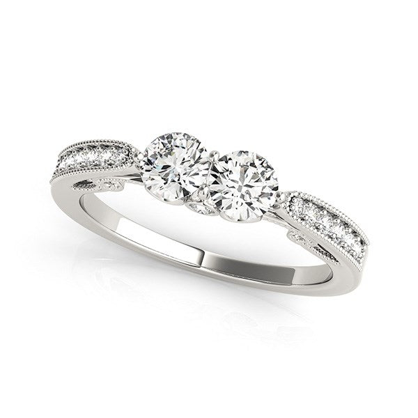 Two Stone Diamond Ring With Milgrain Design In 14k White Gold (3/4 cttw) 9
