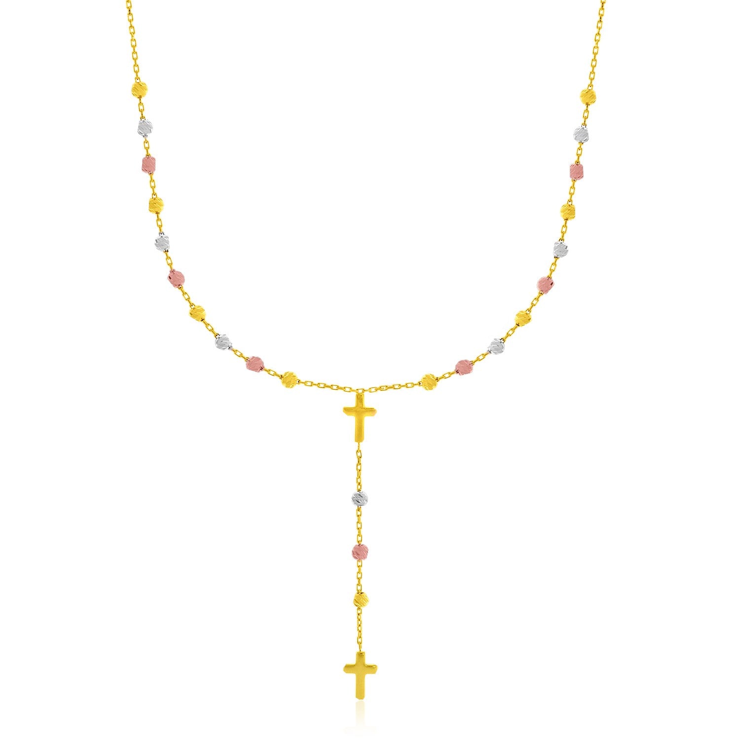 14k Tri-Color Gold Rosary Chain Necklace 17"