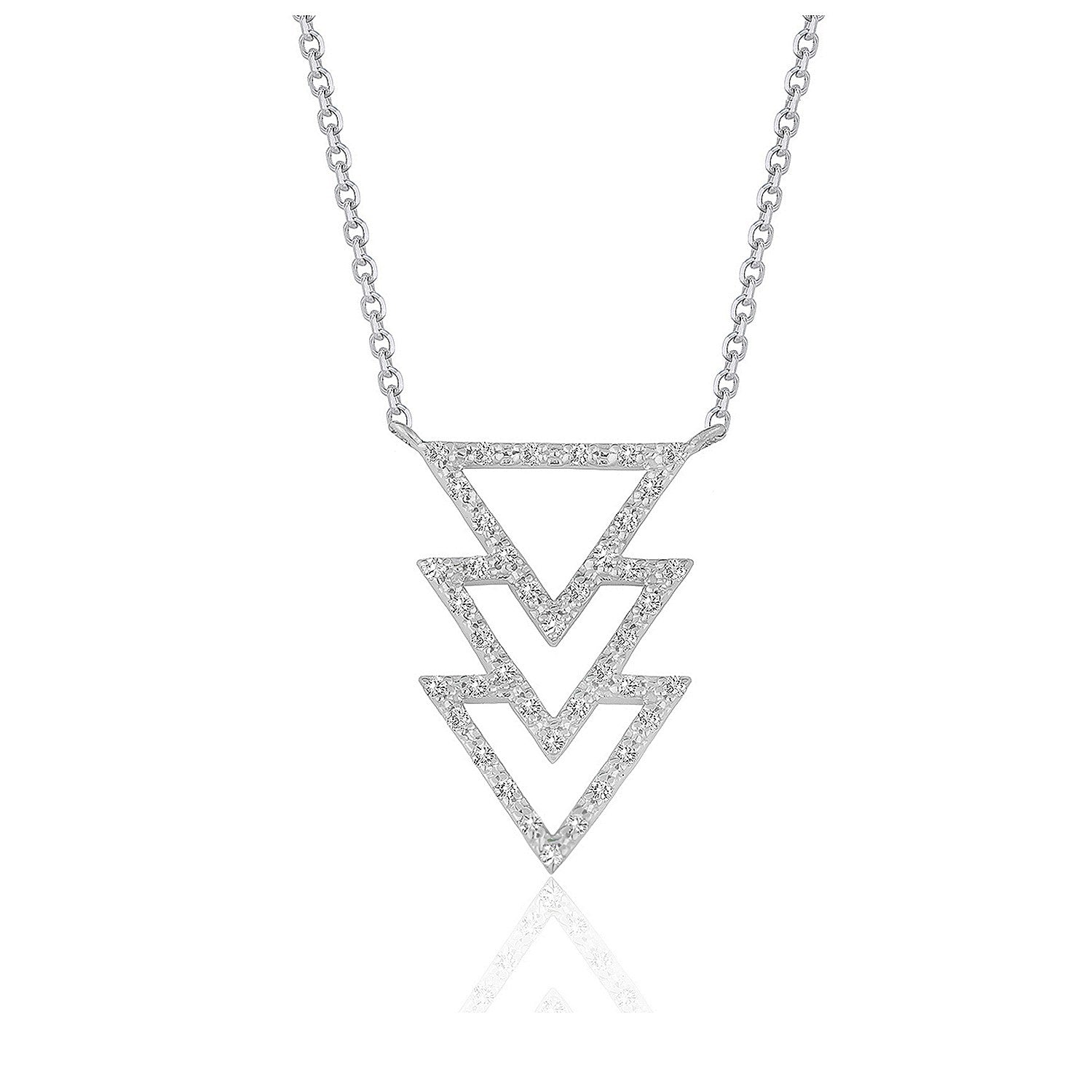 Triple Triangle Pendant with Diamonds in 14k White Gold (1/5 cttw) 16"