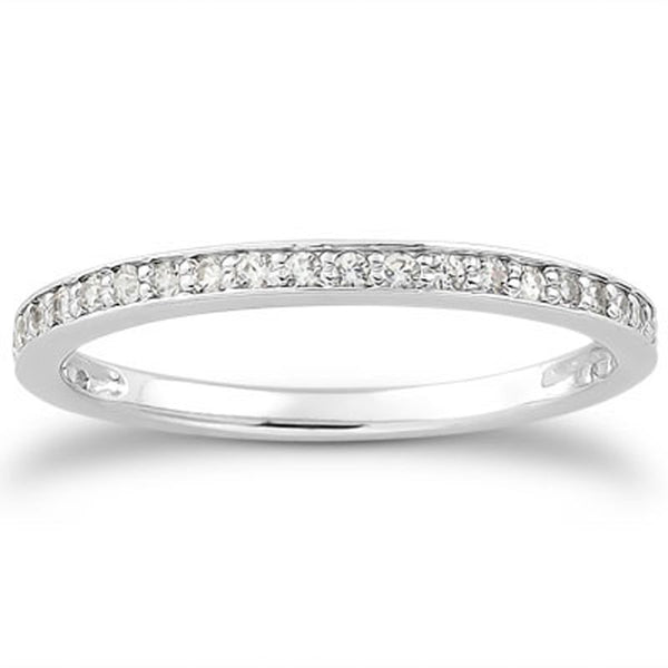 14k White Gold Micro-pave Diamond Wedding Ring Band Set 3/4 Around 5.5