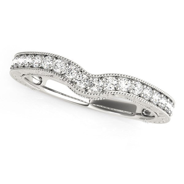 14k White Gold Bead Border Curved Diamond Wedding Band (1/4 cttw) 7