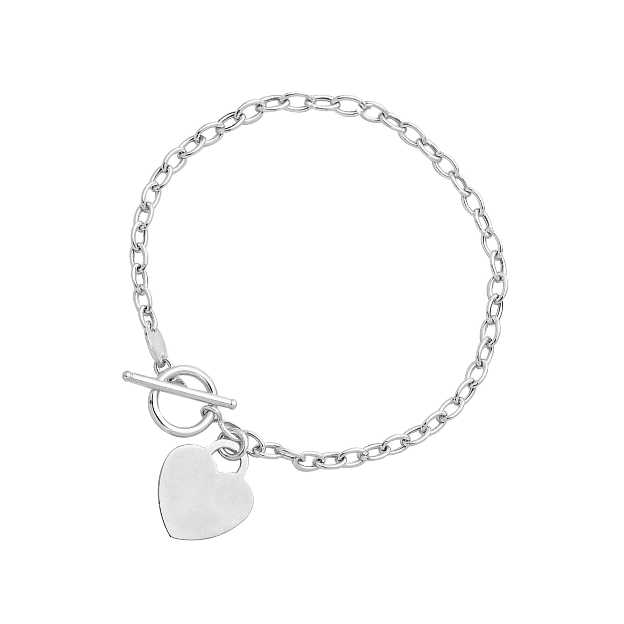Toggle Bracelet with Heart Charm in 14k White Gold 7.5"