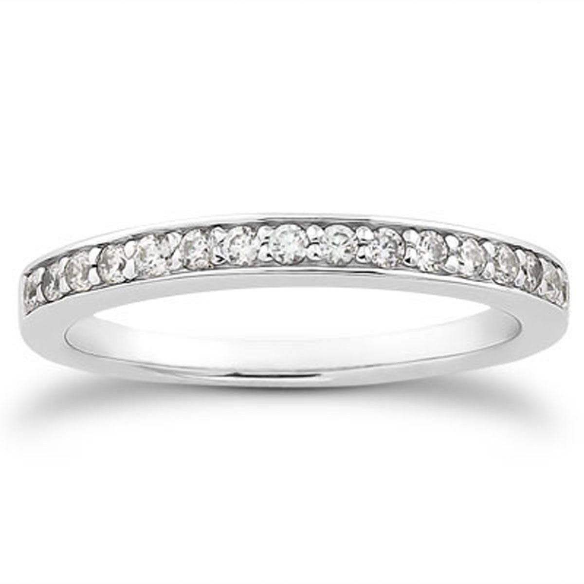 14k White Gold Pave Diamond Wedding Ring Band Set 1/2 Around 7