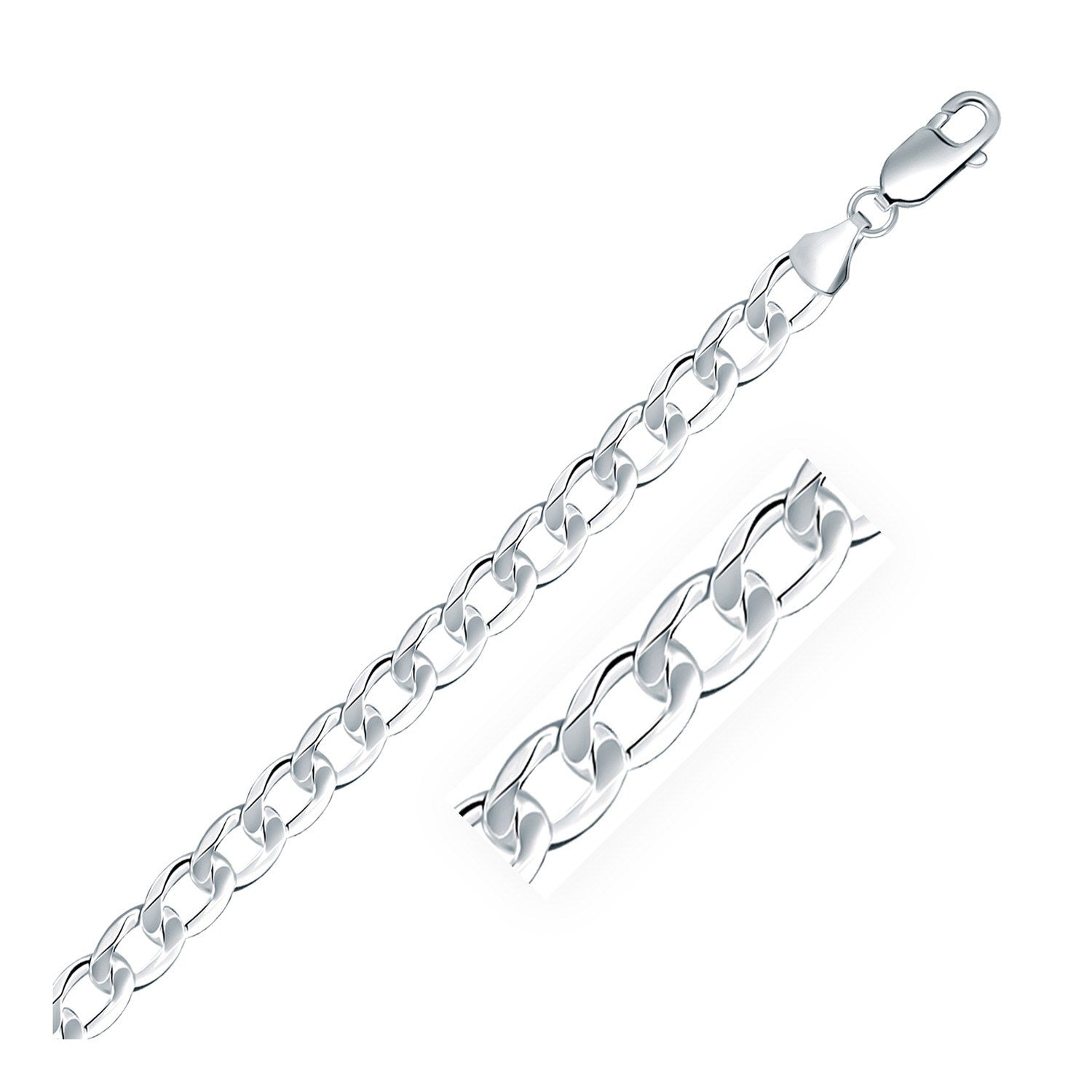 Rhodium Plated 7.9mm Sterling Silver Curb Style Bracelet 8.5"