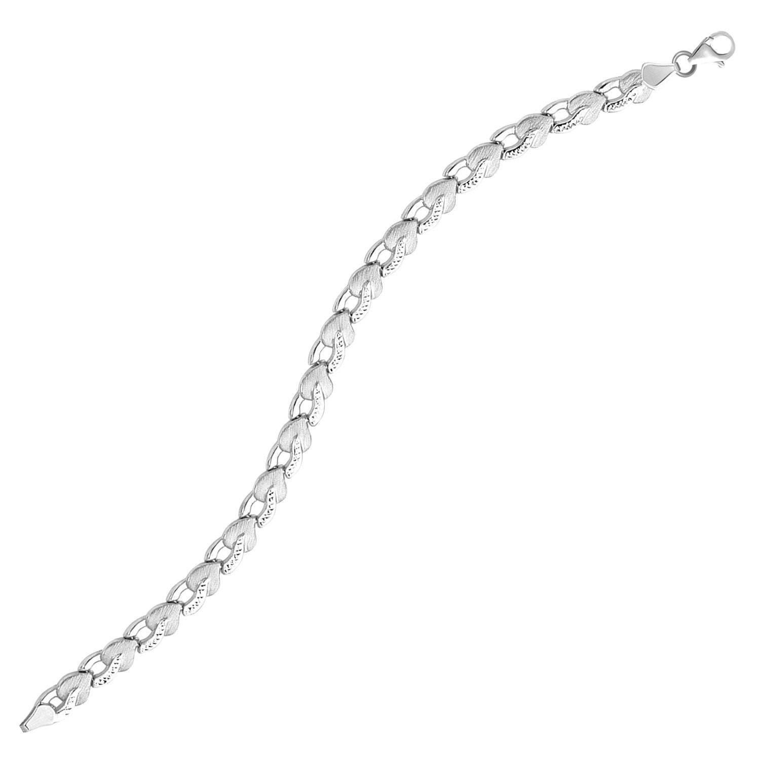 14k White Gold Heart Shape Textured Bracelet 7.25"