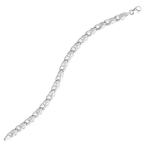 14k White Gold Heart Shape Textured Bracelet 7.25"