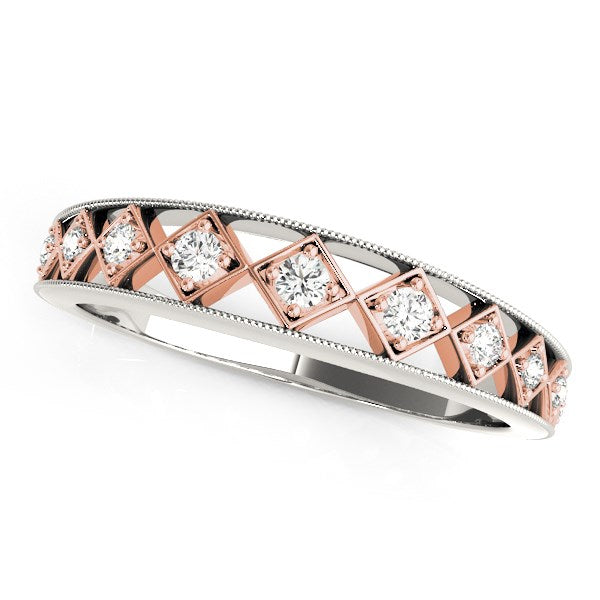 14k White Gold And Rose Gold Unique Diamond Wedding Band (1/10 cttw) 8.5
