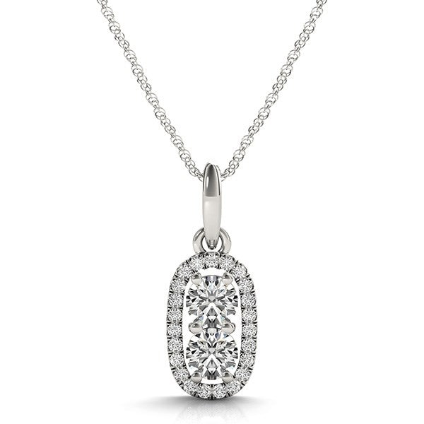 Outer Oval Shaped Two Stone Diamond Pendant in 14k White Gold (5/8 cttw) 18"