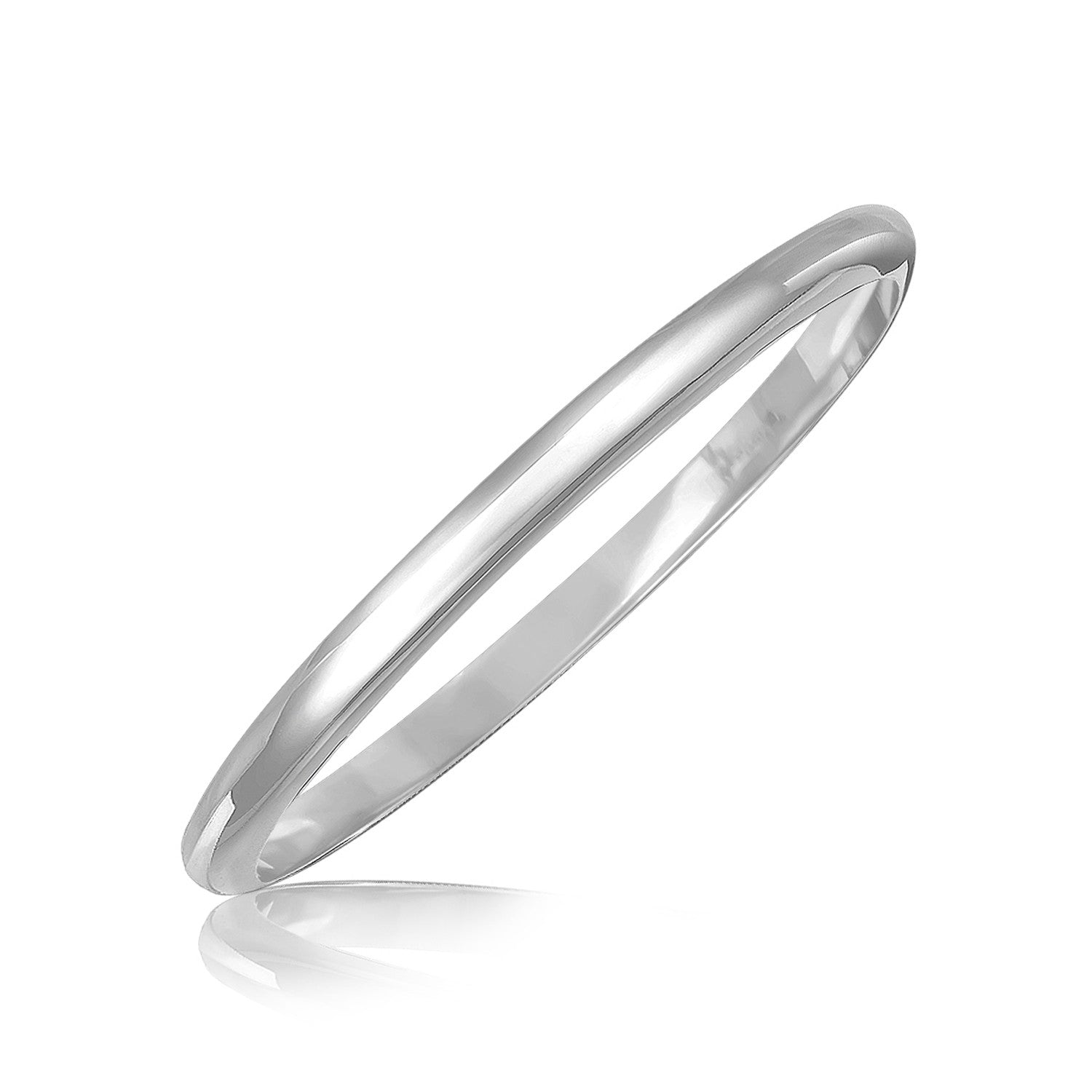 Sterling Silver Rhodium Plated Slim Dome Motif Bangle 7.5"