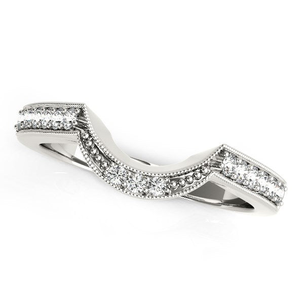 14k White Gold Round Diamond Curved Antique Wedding Band (1/4 cttw) 8.5