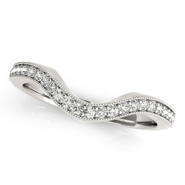 14k White Gold Milgrained Border Curved Diamond Wedding Band (1/5 cttw) 4.5