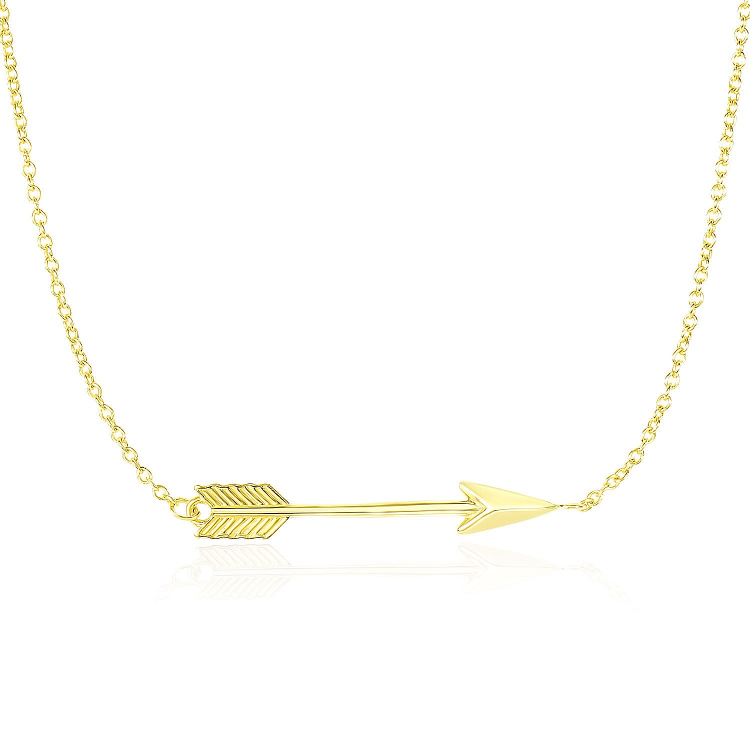 14k Yellow Gold Chain Necklace with Horizontal Arrow Pendant 18"
