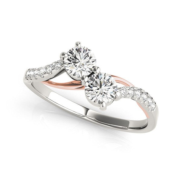 Two Stone Diamond Ring with Curved Band in 14k White And Rose Gold (5/8 cttw) 9