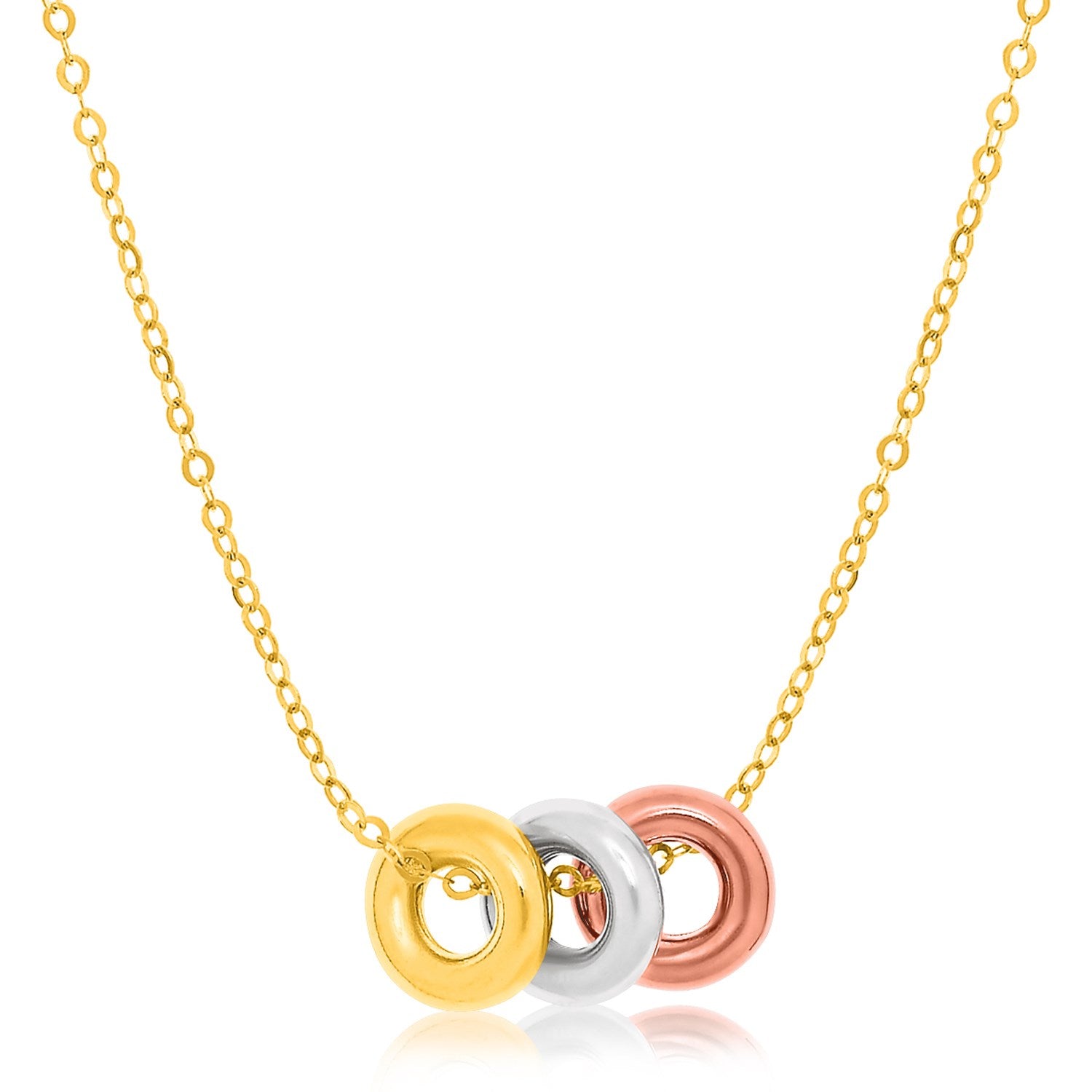 14k Tri-Color Gold Chain Necklace with Three Open Circle Accents 18"