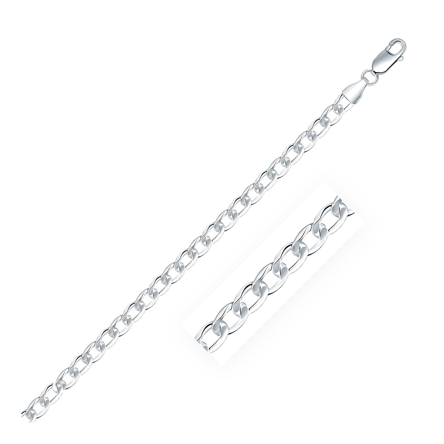 Rhodium Plated 4.7mm Sterling Silver Curb Style Chain 30"