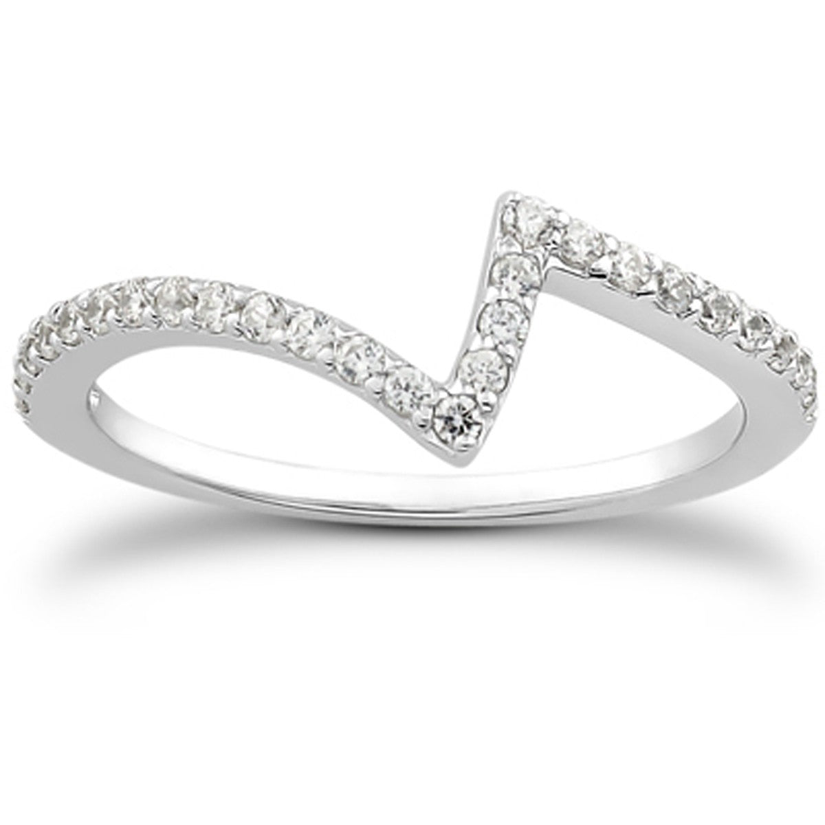 14k White Gold Fancy Zig Zag Pave Diamond Wedding Ring Band 9