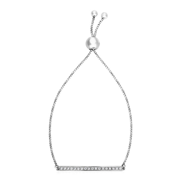 Adjustable Bar Bracelet with Cubic Zirconia in Sterling Silver 9.25"