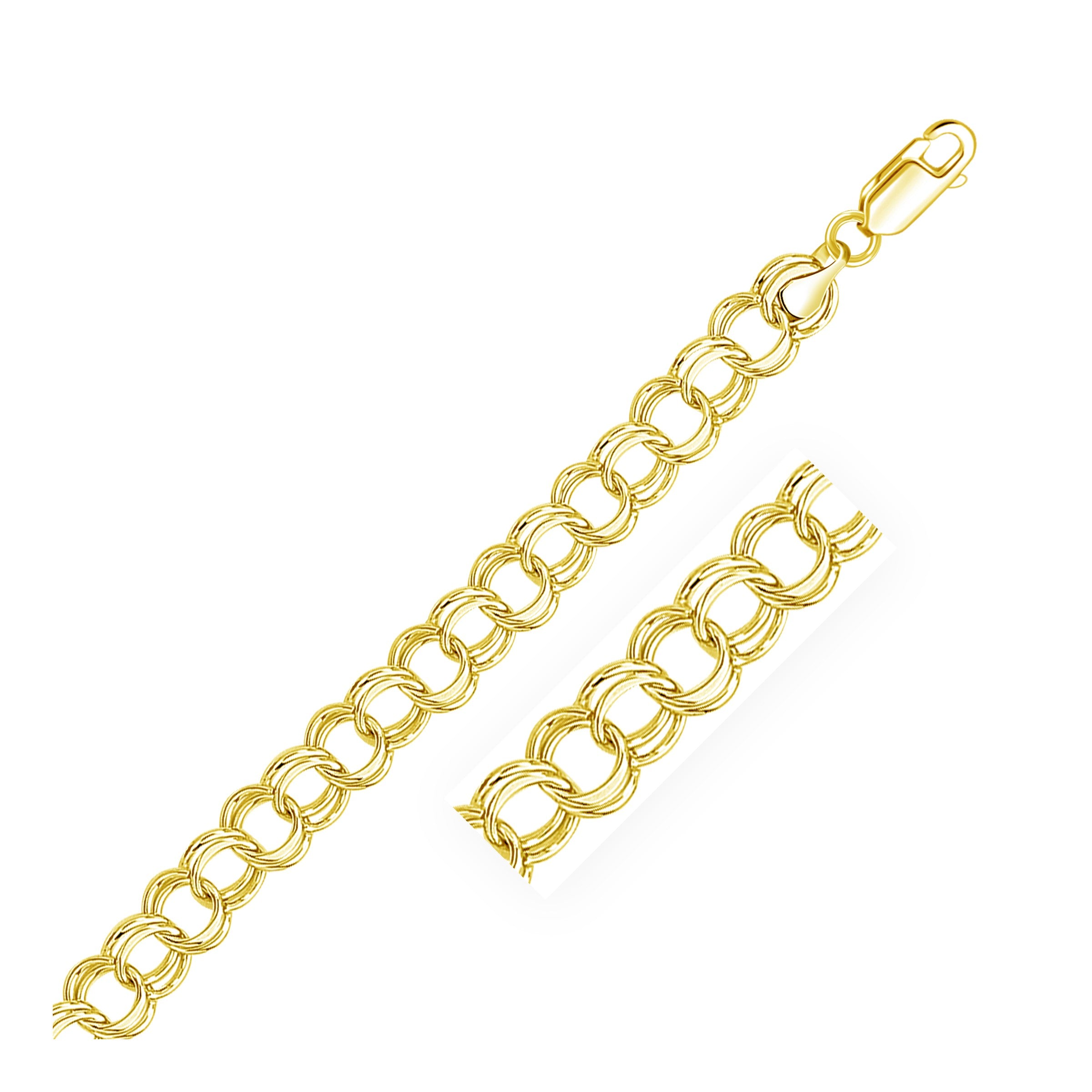 9.0 mm 14k Yellow Gold Solid Double Link Charm Bracelet 7"