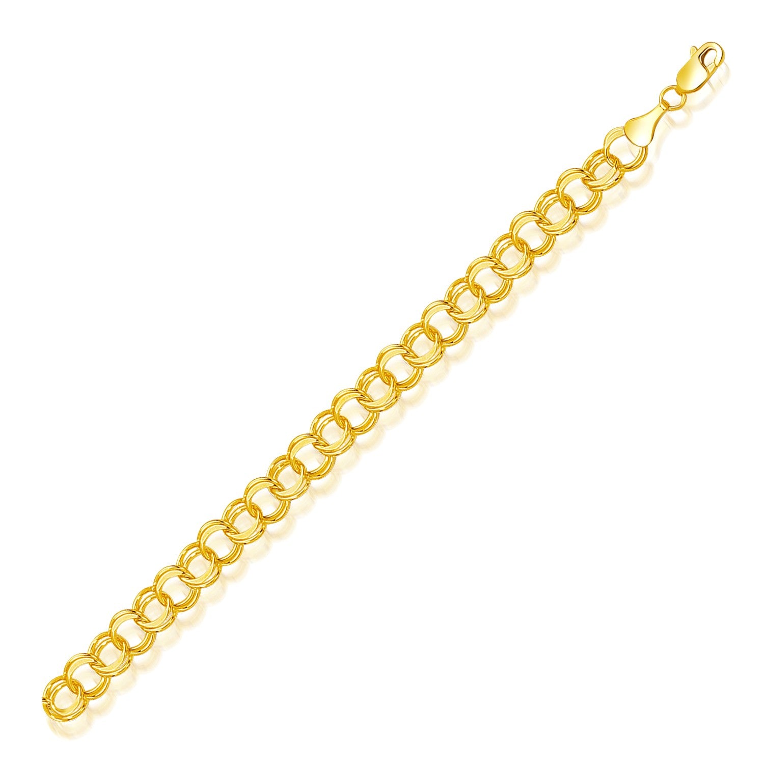 8.0 mm 14k Yellow Gold Solid Double Link Charm Bracelet 7"