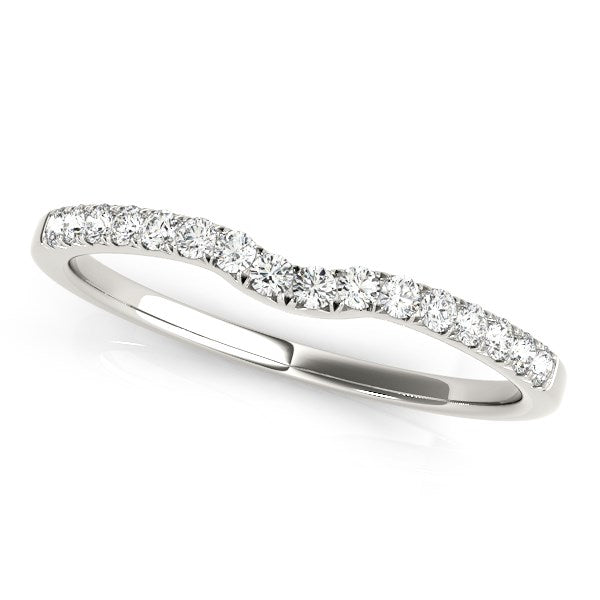 14k White Gold Curved Pave Setting Diamond Wedding Ring (1/8 cttw) 6.5
