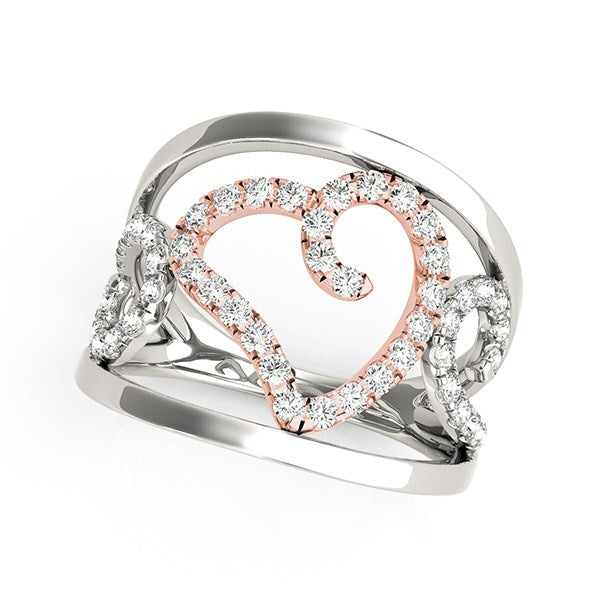 Heart Motif Filigree Style Diamond Ring in 14k White And Rose Gold (1/4 cttw) 6.5