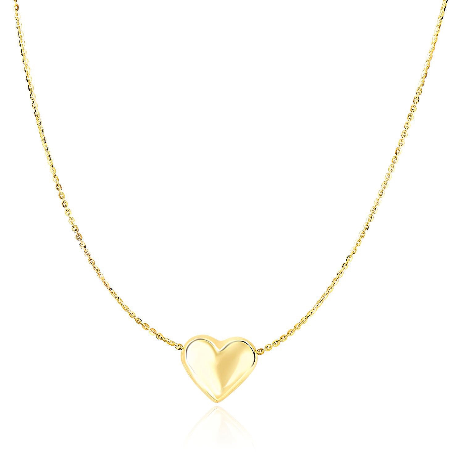 14k Yellow Gold Chain Necklace with Sliding Puffed Heart Charm 18"