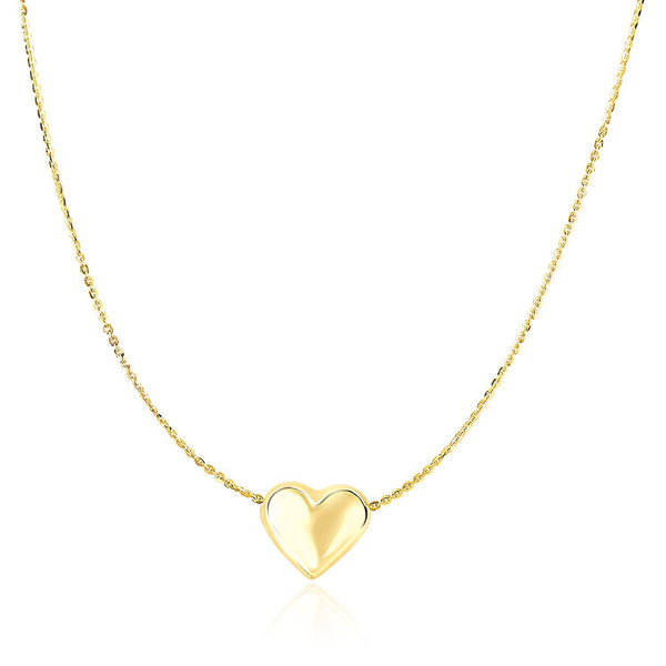 14k Yellow Gold Chain Necklace with Sliding Puffed Heart Charm 18"