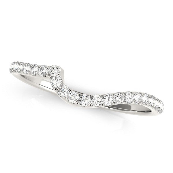 14k White Gold Round Pave Setting Curved Diamond Wedding Ring (1/5 cttw) 8.5