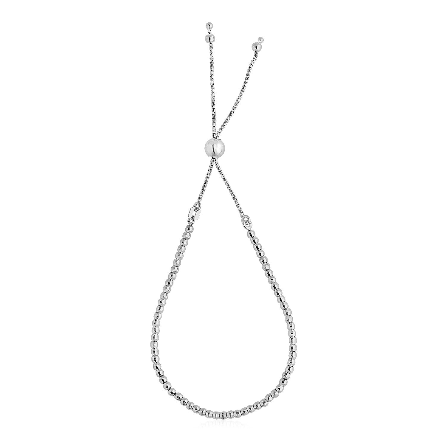 Adjustable Fine Shiny Beaded Bracelet in Sterling Silver 9.25"