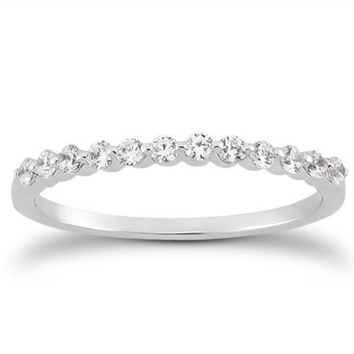 14k White Gold Floating Diamond Single Shared Prong Wedding Ring Band 8.5