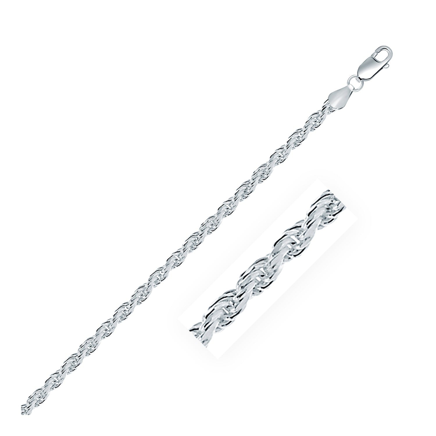 Sterling Silver 3.6mm Diamond Cut Rope Style Chain 24"