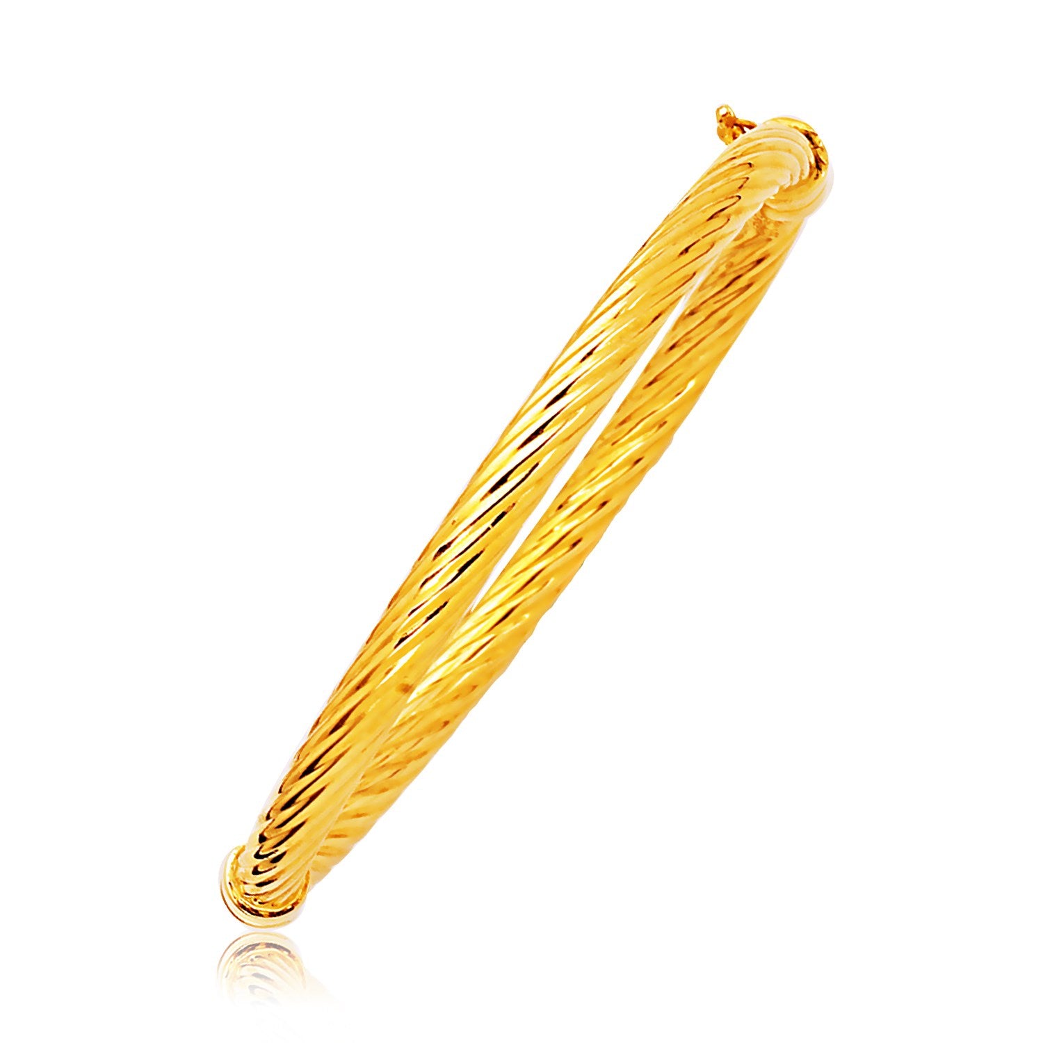 14k Yellow Gold Polished Cable Motif Bangle 7"
