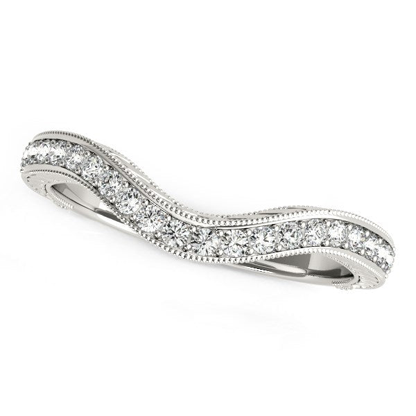 14k White Gold Milgrained Baroque Curved Diamond Wedding Ring (1/6 cttw) 8.5