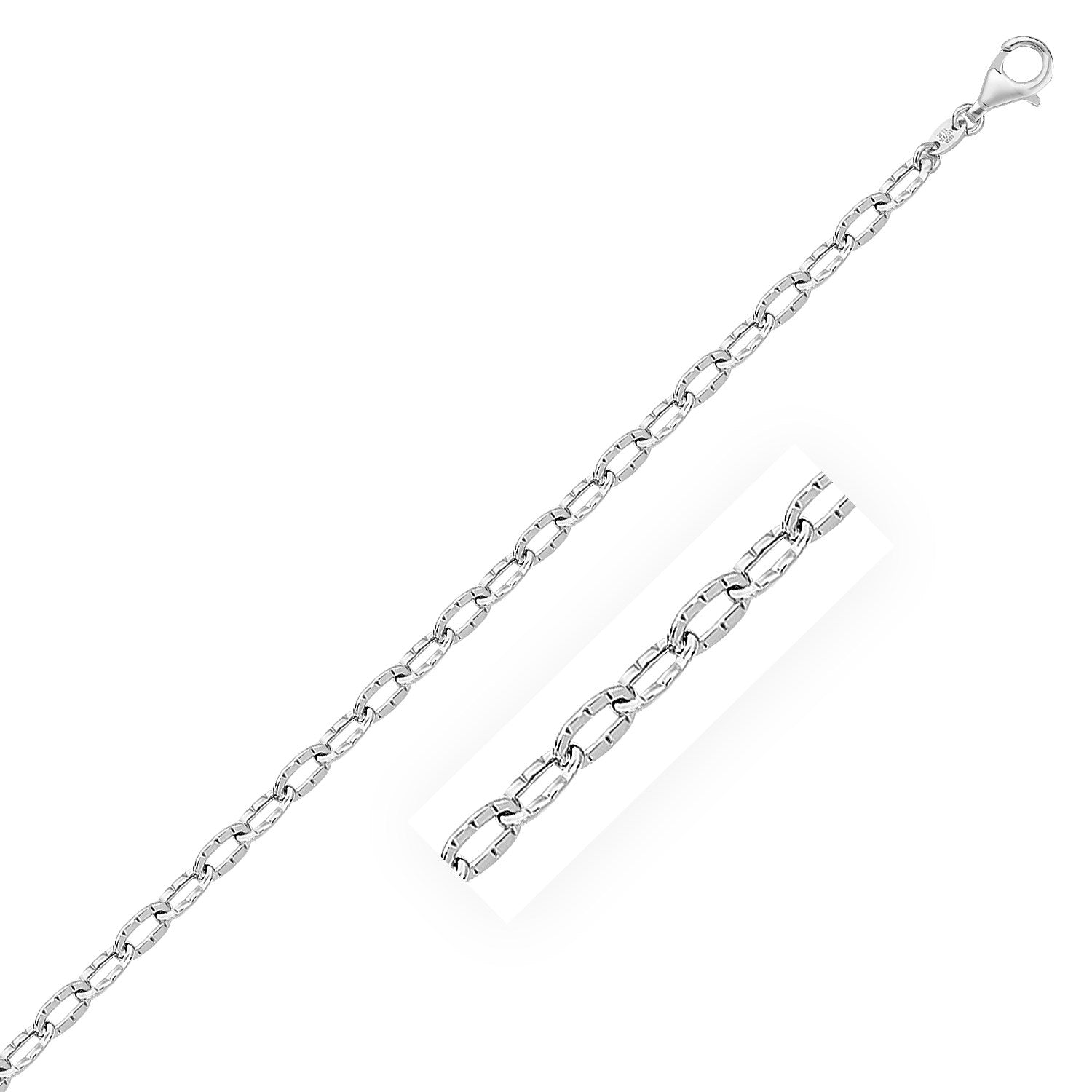 14k White Gold Anklet with Fancy Hammered Oval Links 10"