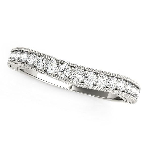 14k White Gold Bead Border Curved Diamond Wedding Ring (1/4 cttw) 6