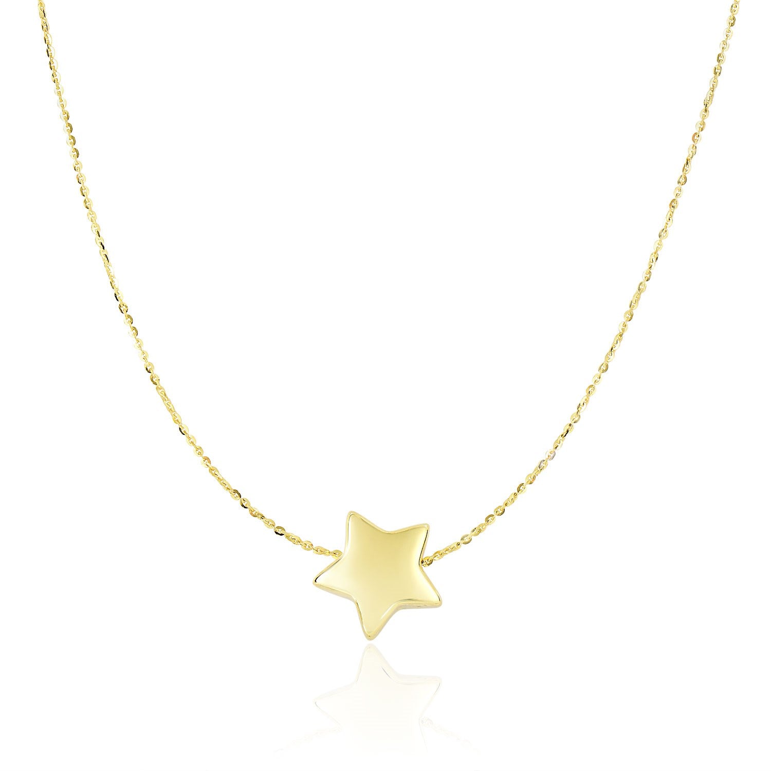 14k Yellow Gold Necklace with Shiny Puffed Sliding Star Charm 18"