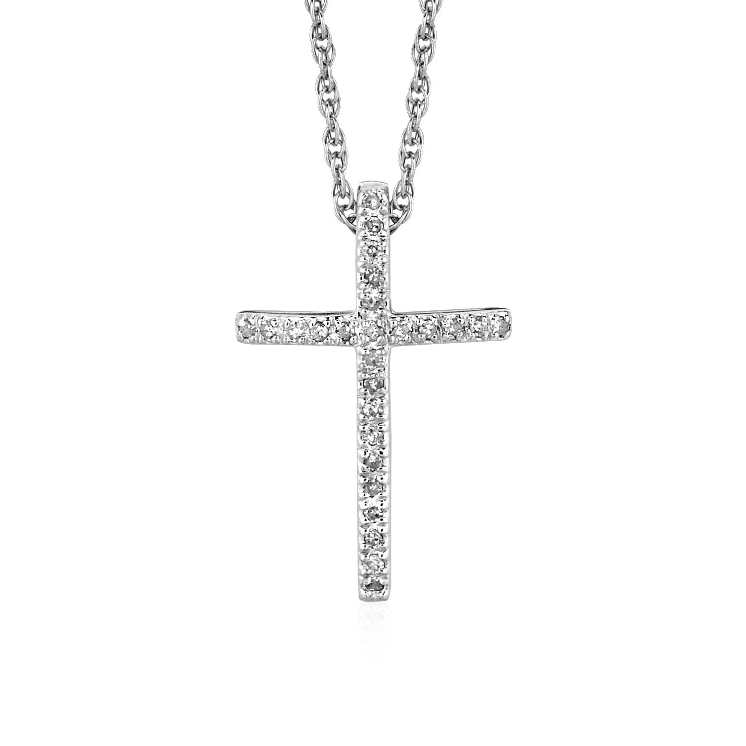 Narrow Cross Pendant with Diamonds in Sterling Silver 18