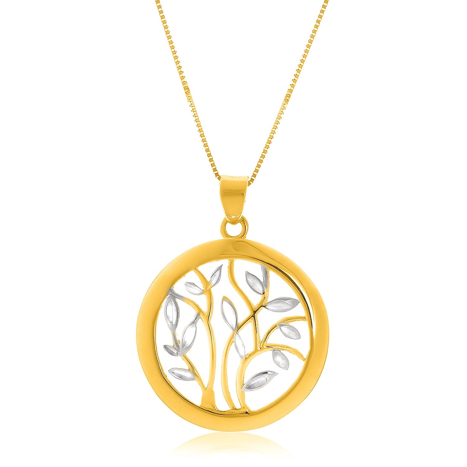 14k Two-Tone Gold Pendant with an Open Round Tree Design 18