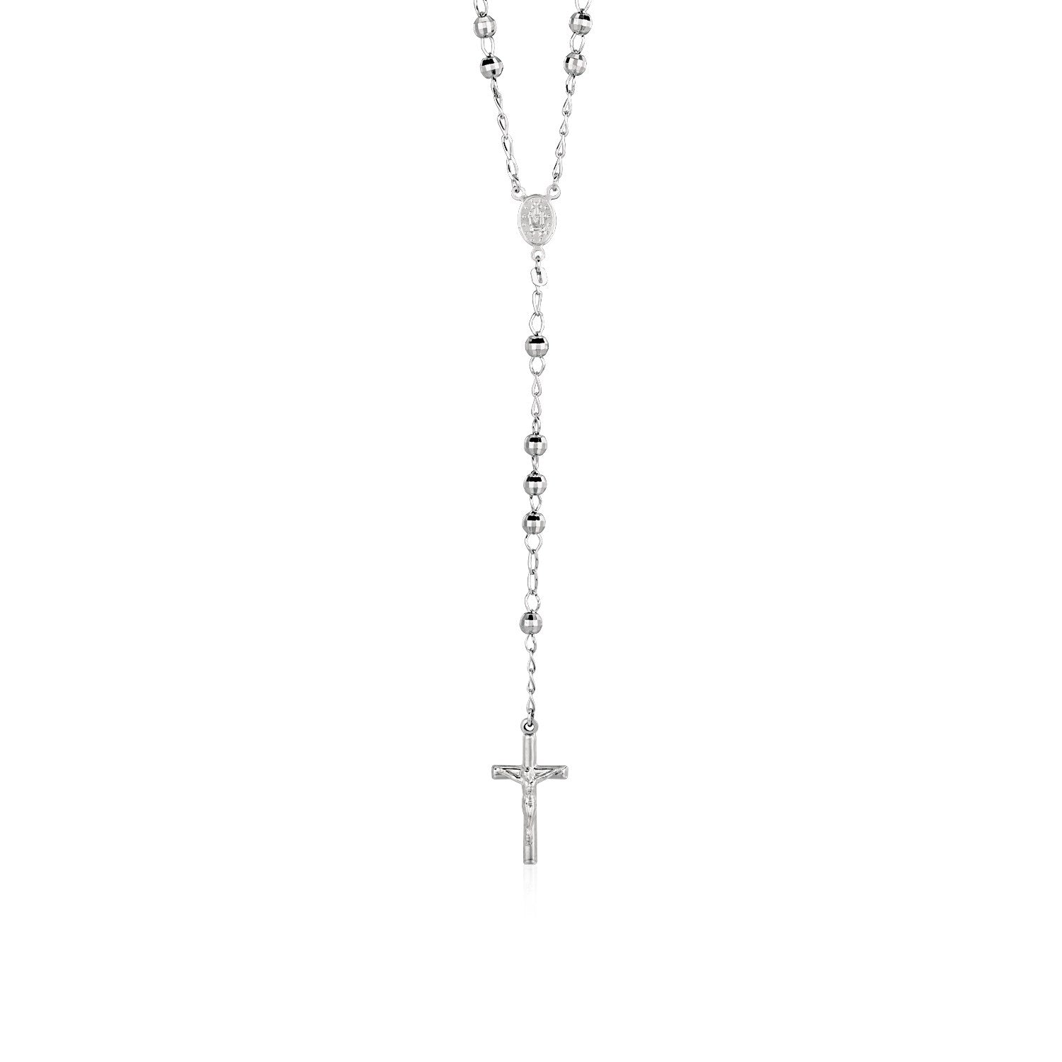 Rosary Chain and Large Bead Necklace in Sterling Silver 26"