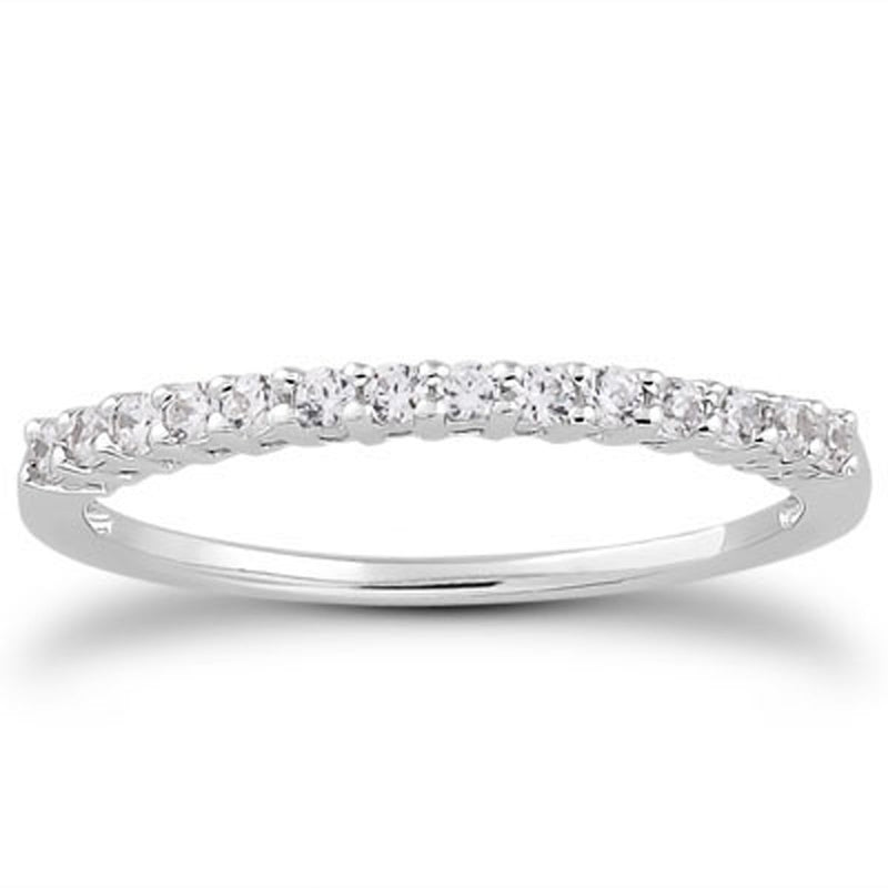 14k White Gold Shared Prong Diamond Wedding Ring Band with Airline Gallery