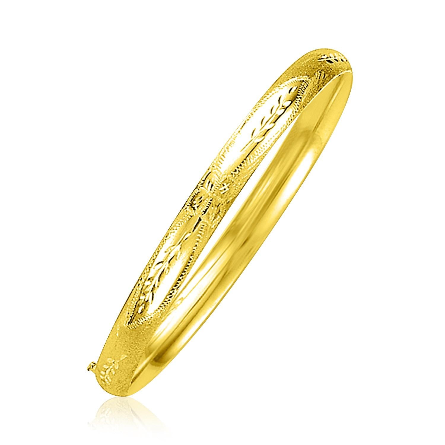 14k Yellow Gold Dome Florentine Design Bangle 8"