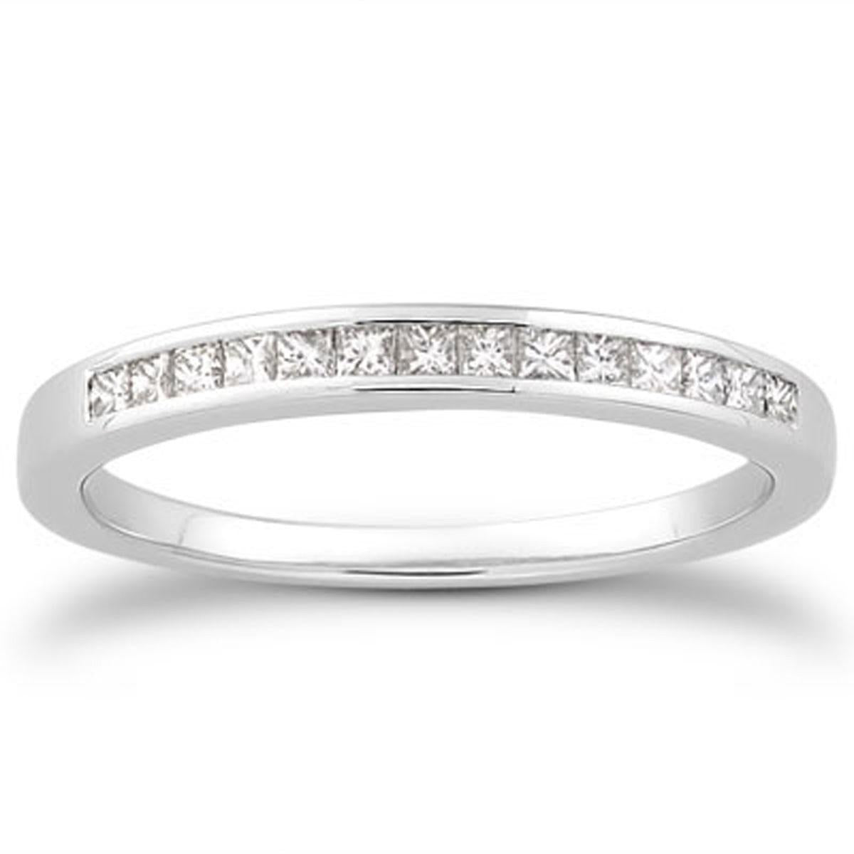 14k White Gold Channel Set Princess Diamond Wedding Ring Band 4