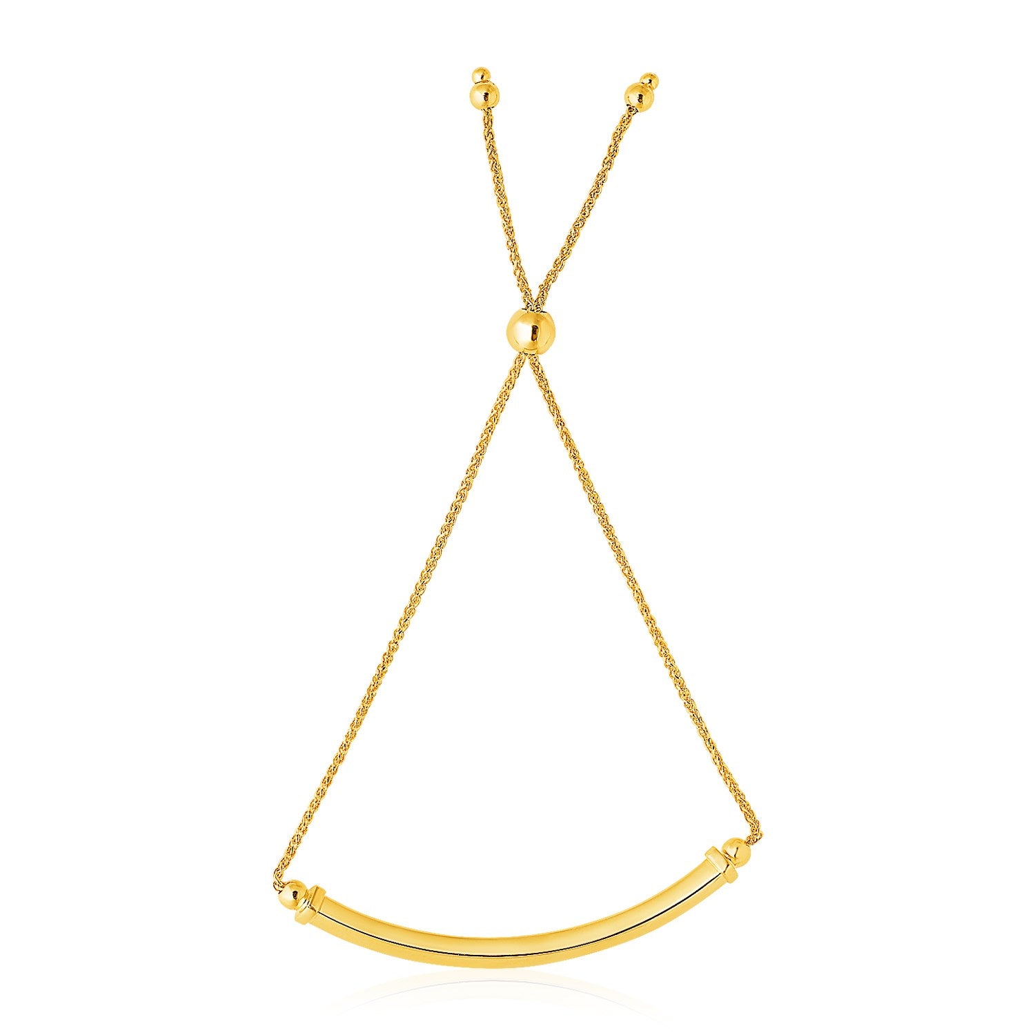 14k Yellow Gold Lariat Bracelet with Polished Curved Bar 9.25"