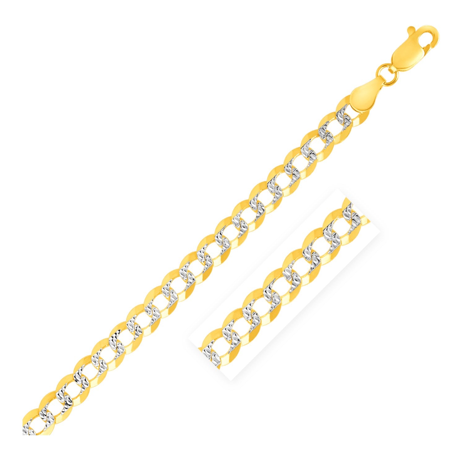 4.7mm 14k Two Tone Gold Pave Curb Bracelet 8.5"