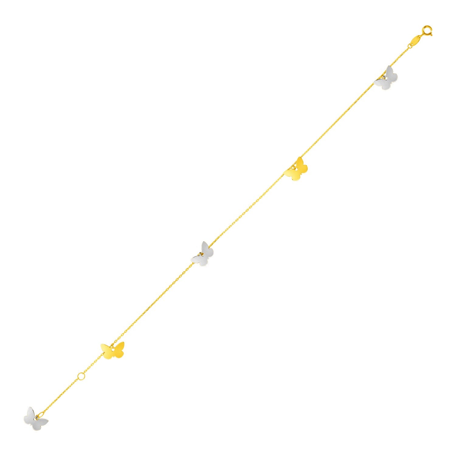 14k Two Tone Gold Anklet with Butterflies 10"