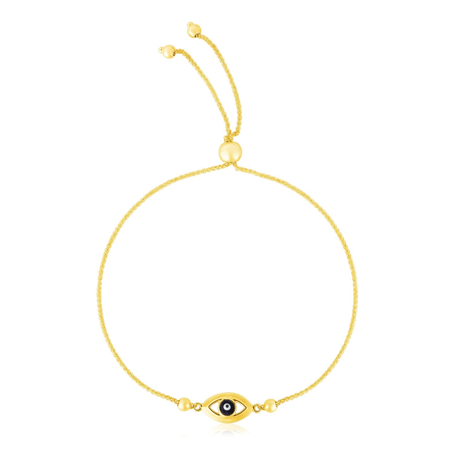 14k Yellow Gold Adjustable Evil Eye Bracelet 9.25"