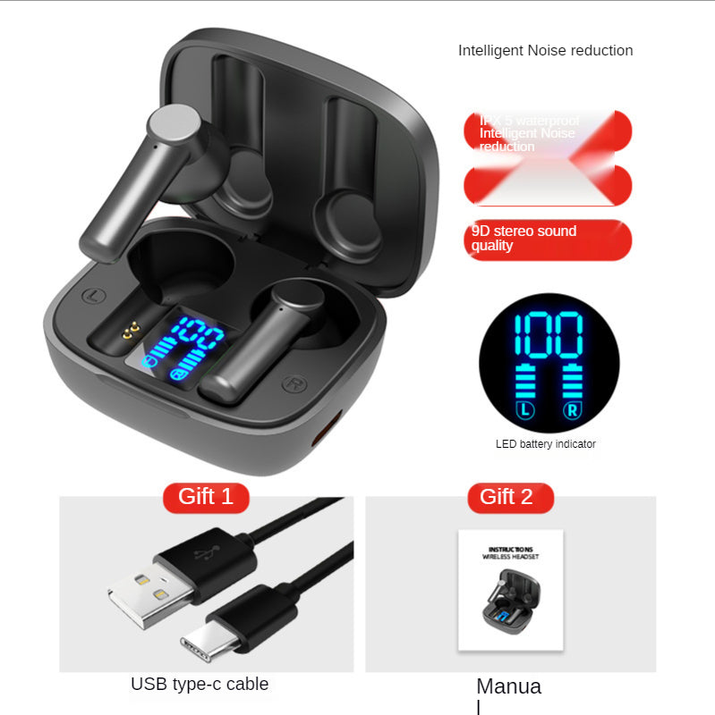 TWS Wireless Headphone Touch Control Sports Waterproof Bluetooth 5.0 Earphone HiFi 9D Bass Stereo Music Earbuds Earphone Headset Black