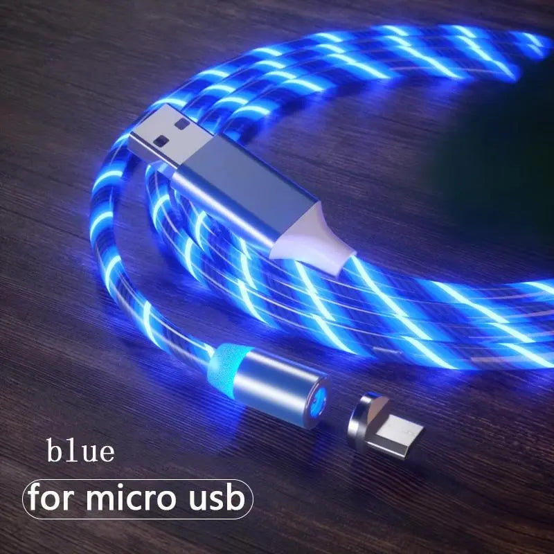 1m Magnetic charging Mobile Phone Cable USB Type C Flow Luminous Lighting Data Wire for Samsung Huawei LED Micro Kable GreatEagleInc
